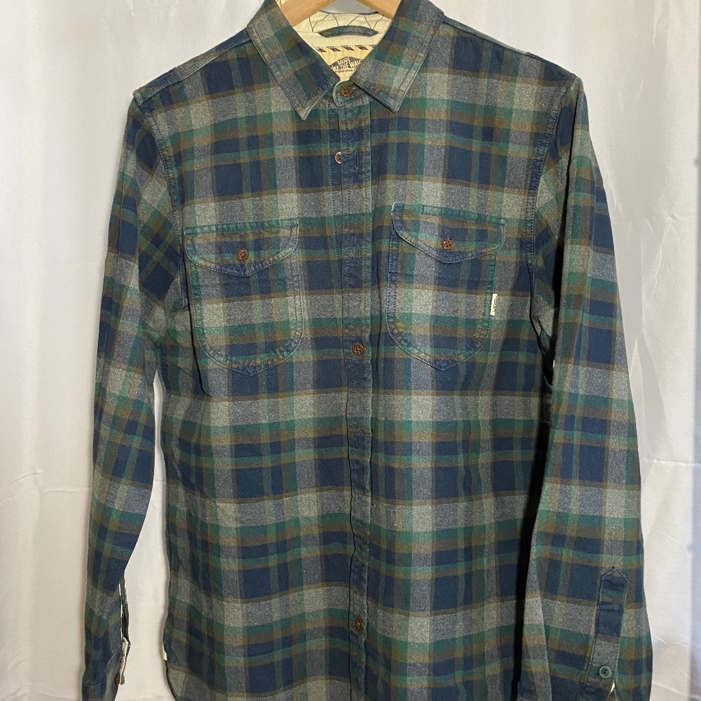 Vans Long Sleeve Flannel Small Blue Gray Teal
